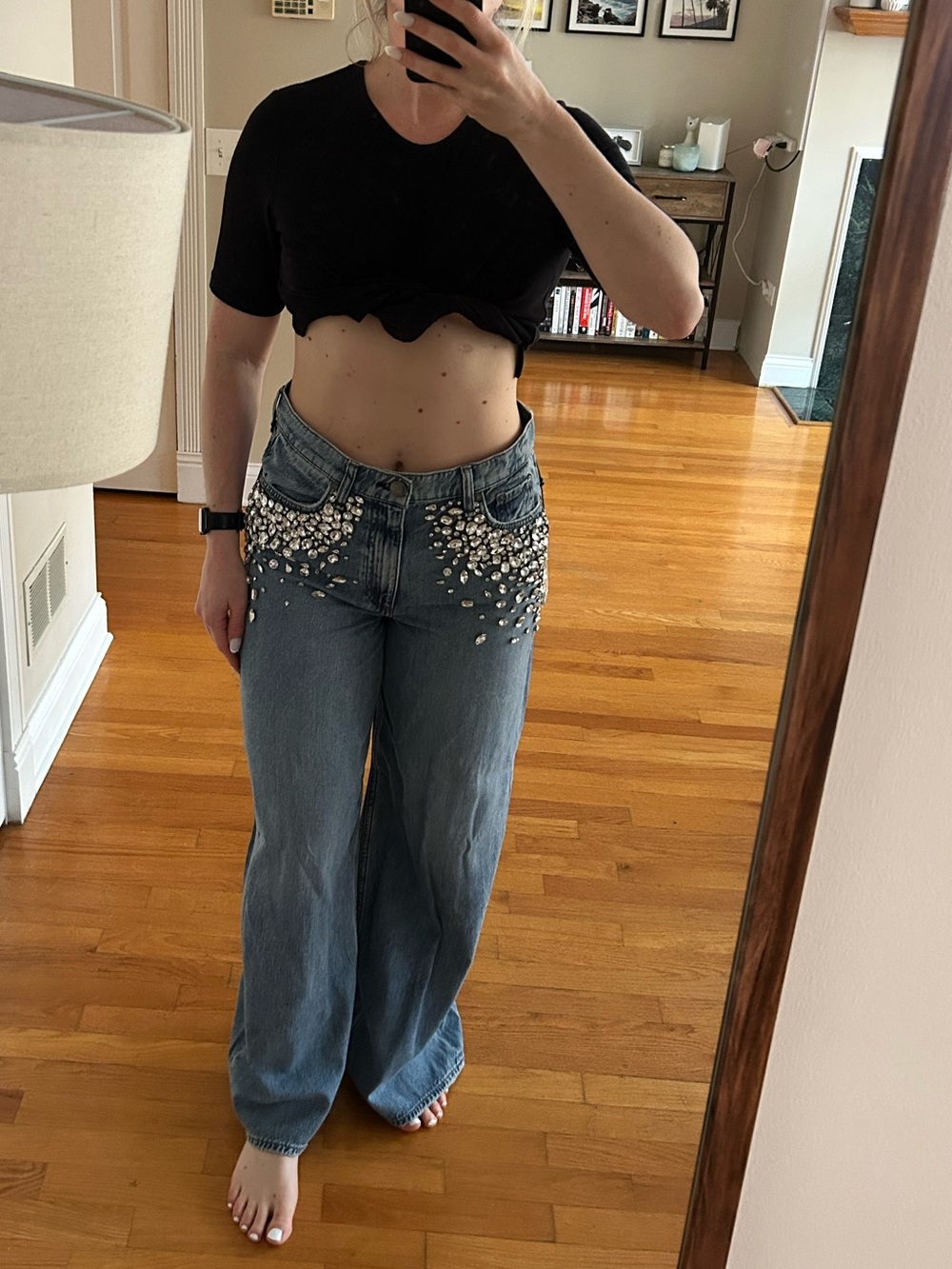 Rag & Bone - Sofia High Rise Blue Wide-Leg Jeans - embellished